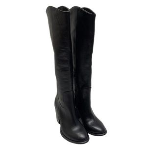 NEW Calvin Klein Massie Heeled Boots Zip Leather and Synthetic Black Sz 5